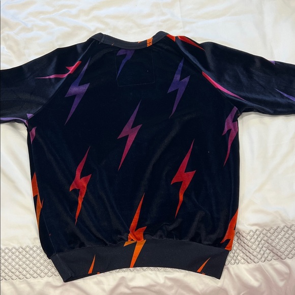 Aviator Nation Black Velvet Sweatshirt With Neon Colored Lightning Bolts - Picture 9 of 10